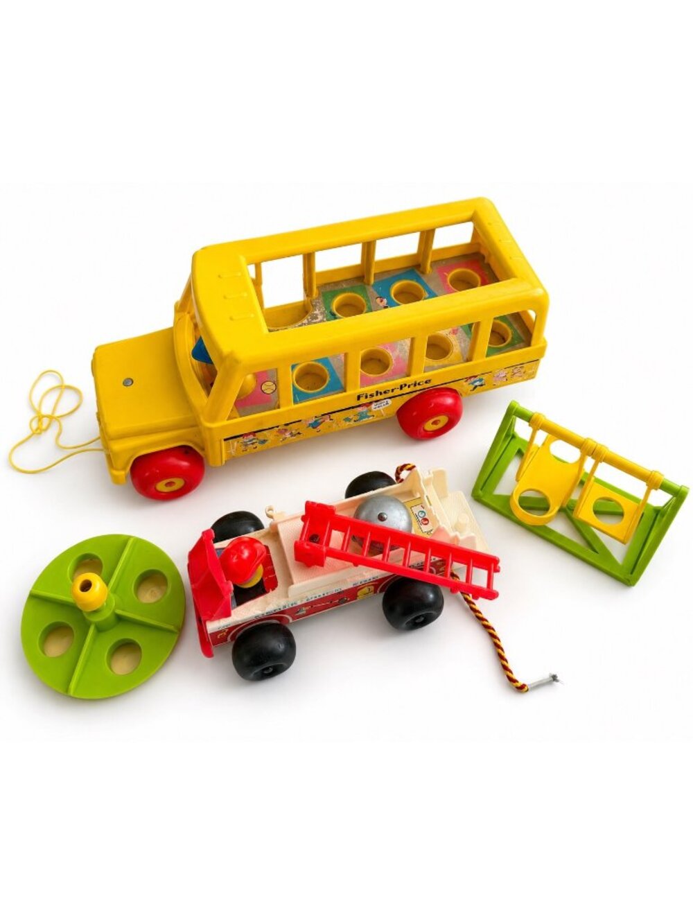 Vintage Fisher-Price Little People School Bus Fire Truck Playground Lot